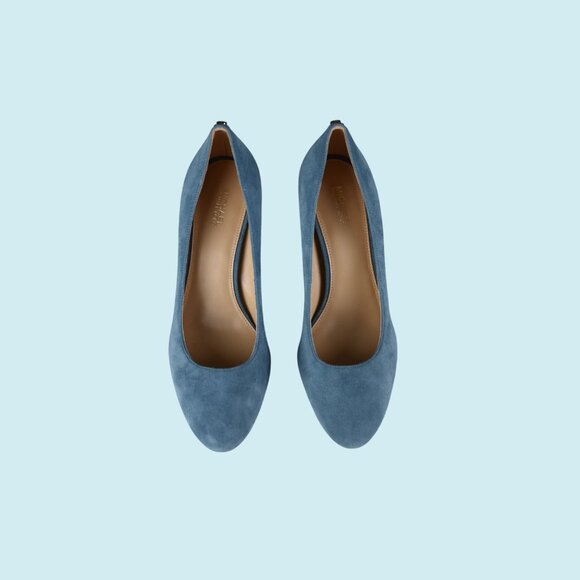 Michael Kors Suede Pump Size 9M Chambray Blue Susan Flex Stacked Heel NWOB - Picture 7 of 15